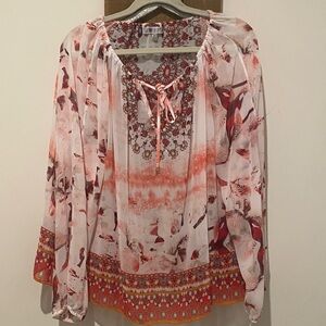 Jennifer Lopez Red and Orange Patterned Blouse